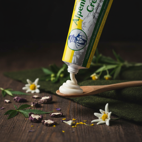 Alpenkrauter Crème met Hennepolie en Duivelsklauw - textuurshot