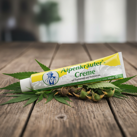 Alpenkrauter Crème met Hennepolie en Duivelsklauw - botanische productshot